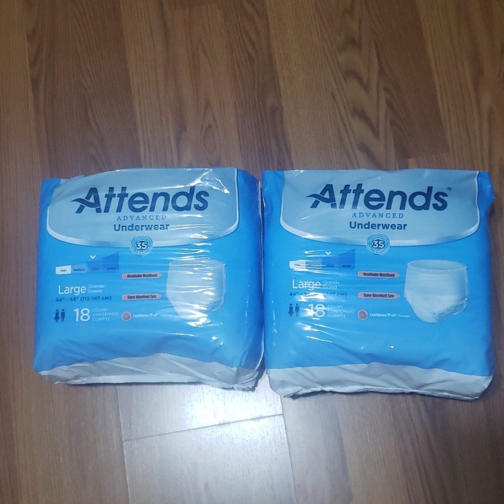 2 packs NEW Attends incontinence underwear L 36